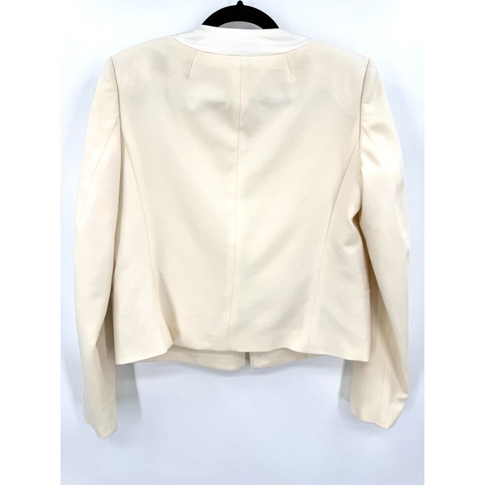 THEORY Cream Nabiel C Modern Virgin Wool Satin Lapel Buttonless Blazer Size 6 - Picture 6 of 9